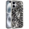 thumbnail image 1 of For iPhone 16 6.1 inch Floral Full Diamond Bling Case Cover - Smoke, 1 of 3