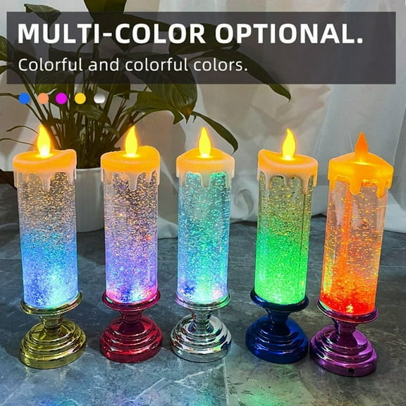 LED Christmas Candles Colour Changing LED Water Candle with Glitter Flameless LED Candle Lights Desk Table, Blue