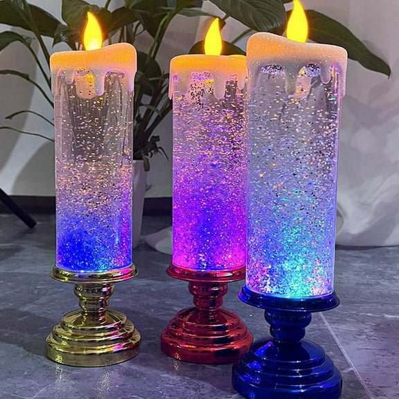 LED Christmas Candles Colour Changing LED Water Candle with Glitter Flameless LED Candle Lights Desk Table, Rose Red