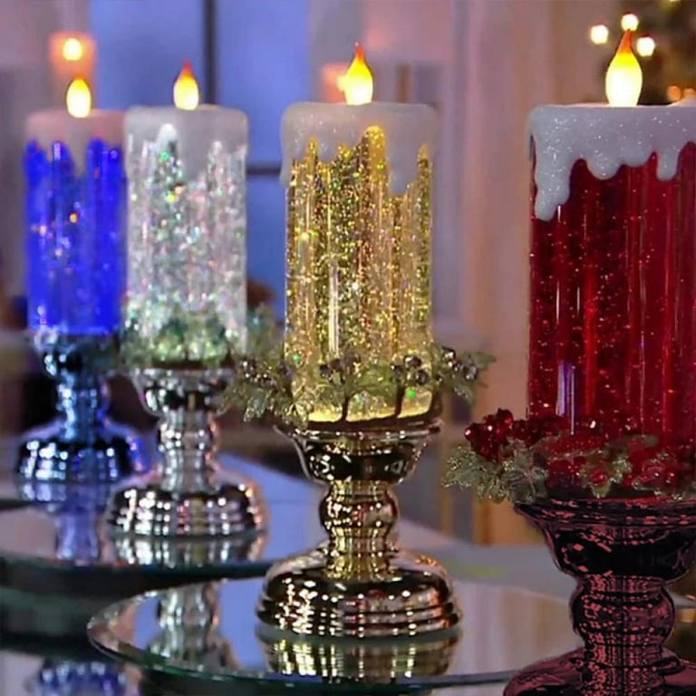 LED Christmas Candles Christmas Decoration 7 Colors Automatic Changing Candle Lights USB Rechargeable Waterproof Swirling Glitter Flameless