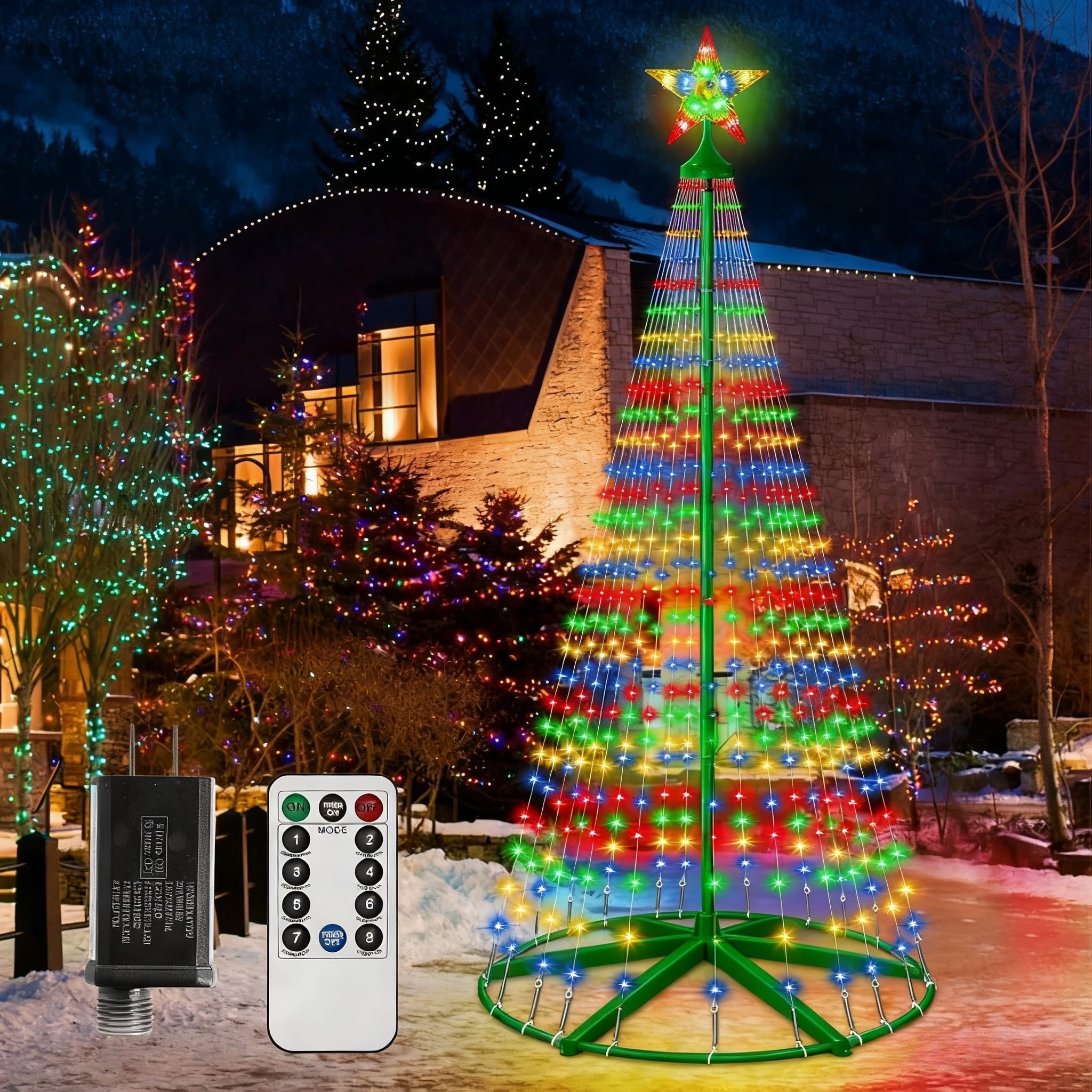 LED Christmas Cone Tree Light, 7FT Outdoor Lighted Christmas Tree, 400 ...