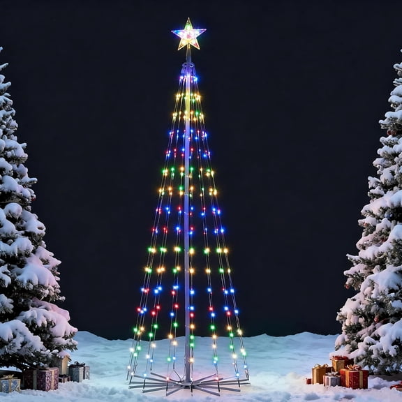 LED Christmas Cone Tree Lights, 6FT Outdoor Lighted Tree with 8 Lighting Modes & Star Topper, Christmas Decorations for Yard Porch Patio Garden Holiday Decor, Warm White
