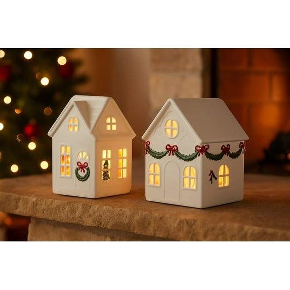 LED Christmas Cottage, Glowing Resin House, Holiday Decoration, Built-in LED Lights, for Indoor Festive Decor, Ceramic Christmas Centerpiece | A KTFgvq