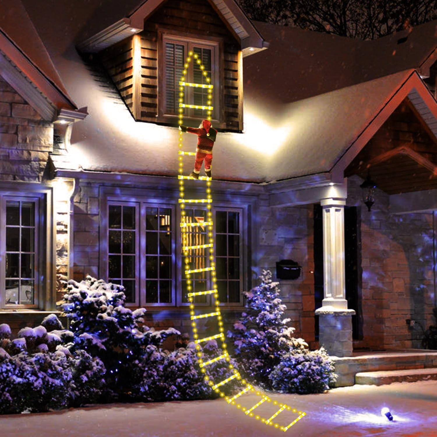 LED Christmas Decorations Ladder Lights - 9.2ft Christmas Window Light 8 Lighting Modes with Santa Claus for Indoor Outdoor, Garden, Home, Wall, Xmas Tree Decor (Warm White)