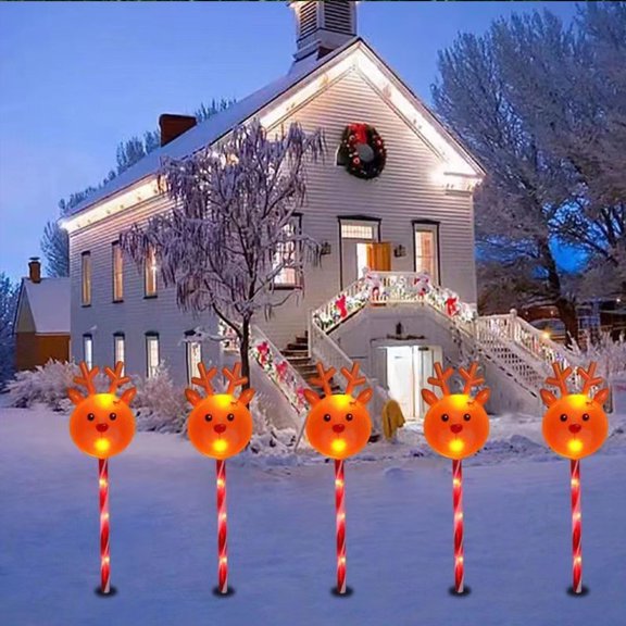 LED Christmas Ground Plug Lights with Elk Shaped,Solar Waterproof Pathway String Lights Outdoor for Christmas Decorations Holiday Party Backyard Sidewalk Garden Patio Cafe Ornaments(5 ct)