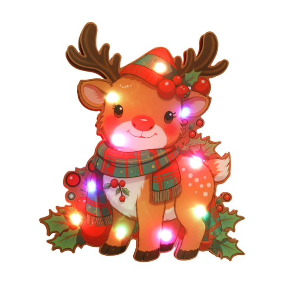 LED Christmas Hanging Pendant – Light-Up KT Board Ornament with Reindeer, Santa, Snowman & Wreath Designs – Battery Powered Holiday Decoration for Tree, Window & Home