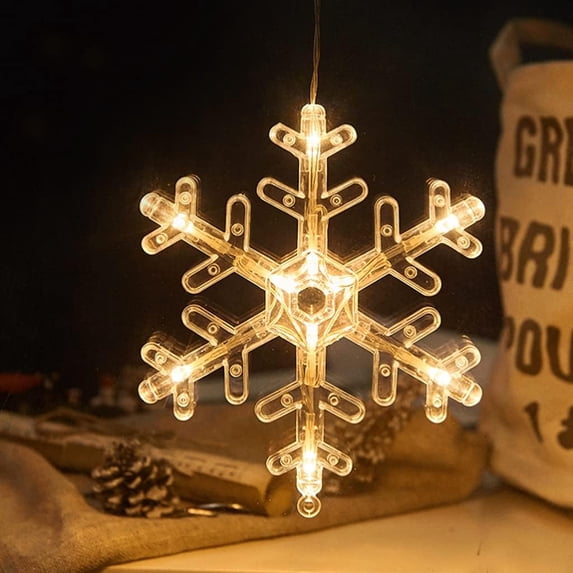 LED Christmas Hanging Window Light with Suction Cup Battery Operated Christmas Lights Indoor Outdoor Xmas Tree Fireplace Home Party Decoration (Snowflake)