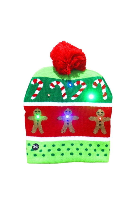 LED Christmas Hat Light Up Christmas Hats Gingerbread Man Ugly Hat Beanie Cap