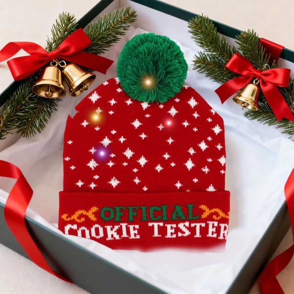 (Off-Season Clearance)LED Christmas Hat with Lights - Light Up Knit Beanie for Adults, Holiday Parties & Winter Photos (Multi-Color Pom Pom)