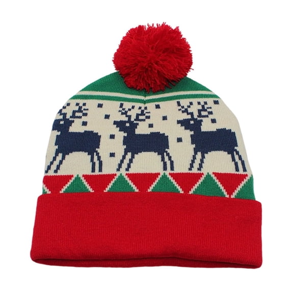 LED Christmas Knit Hat – Winter Hat with Flashing Lights, Hairball Pom, and Ear Protection, Warm Acrylic Beanie for Holiday Party & Gifts