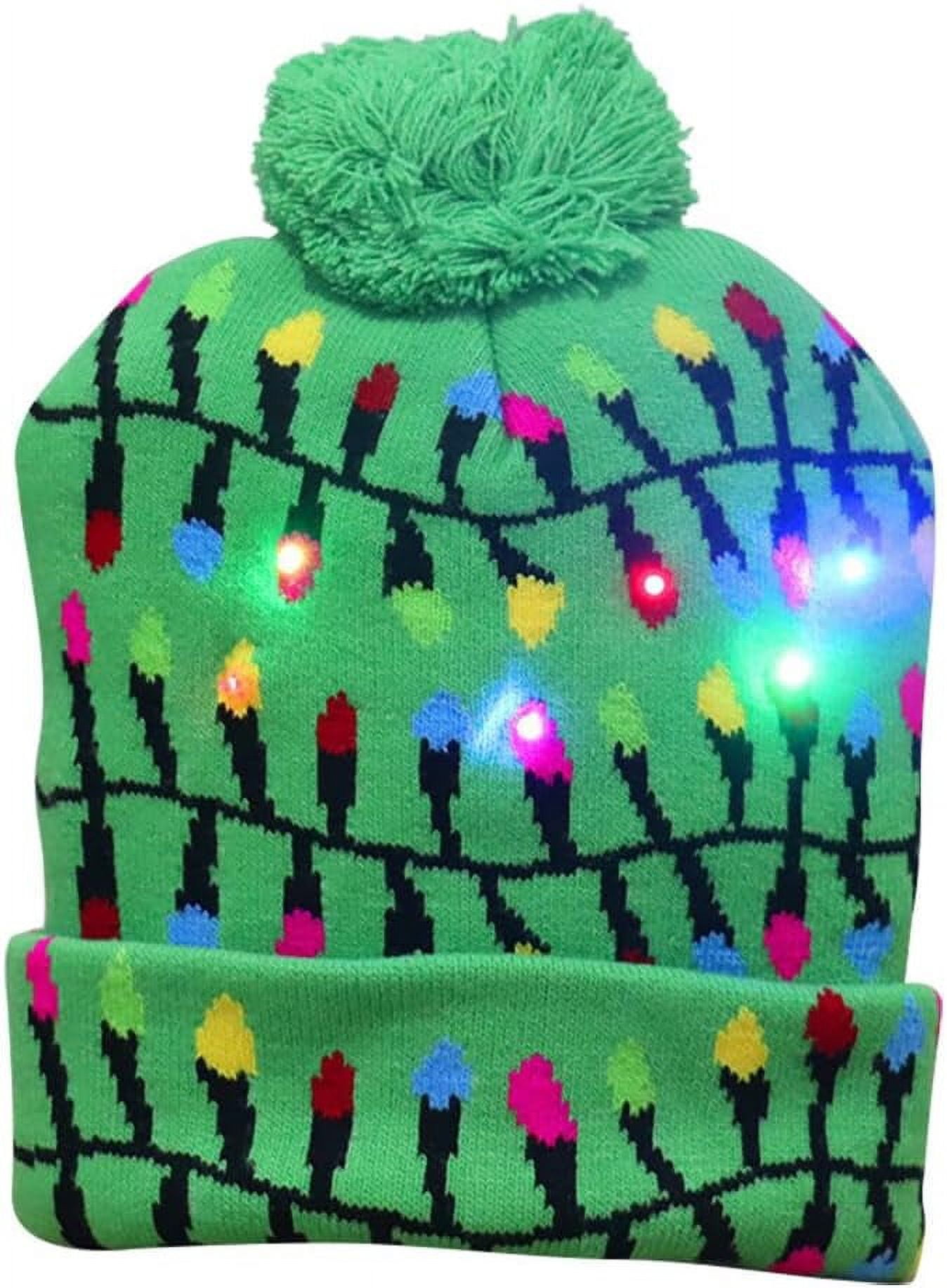 LED Christmas Knitted Hat Light Up Beanie Cap Novelty LED Winter Snow Funny Hat for Adult