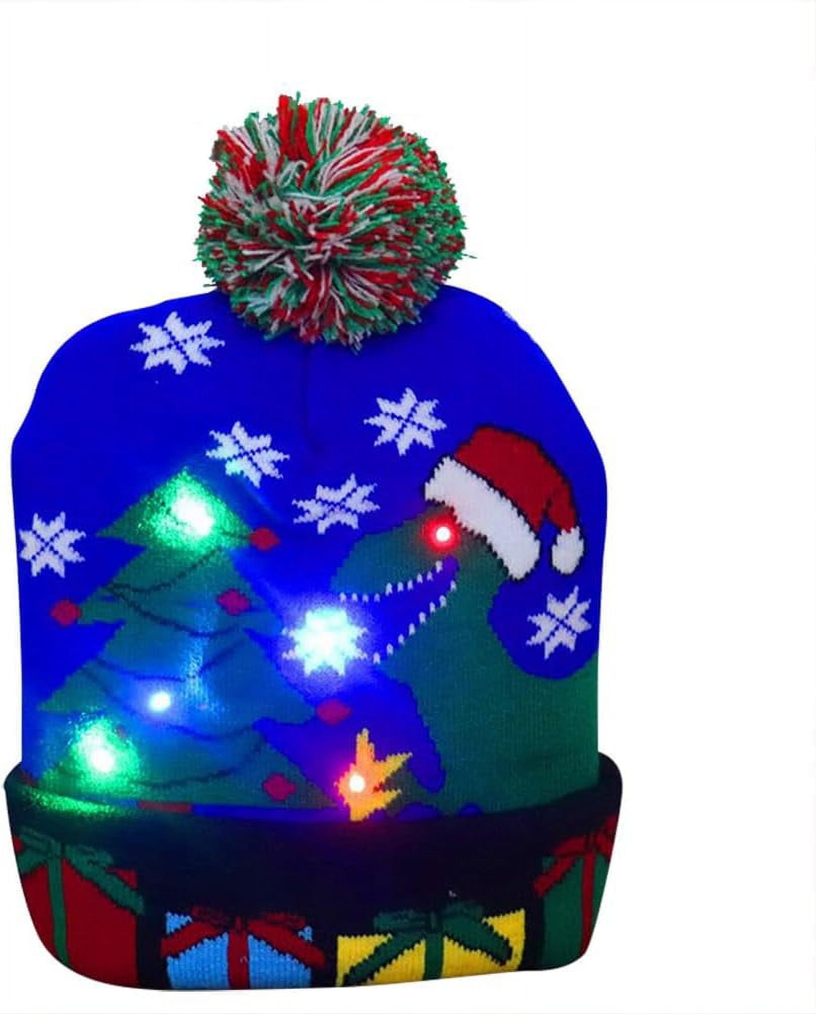 LED Christmas Knitted Hat Light Up Beanie Cap Novelty LED Winter Snow Funny Hat for Adult
