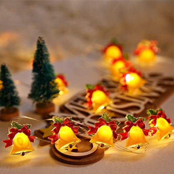 LED Christmas Light String 118 Inch Battery Operated with Snowman Bell Tree Gift Box Shapes Warm White Lights for Indoor Holiday Decor Tree Window Mantel Bedroom Party Decoration