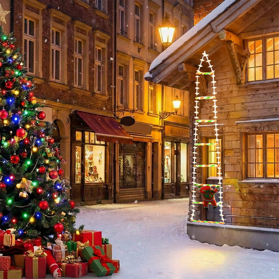 Christmas Ladder Lights, 10 FT Climbing Santa LED String Lights for Indoor & Outdoor Window Garden Home Decor