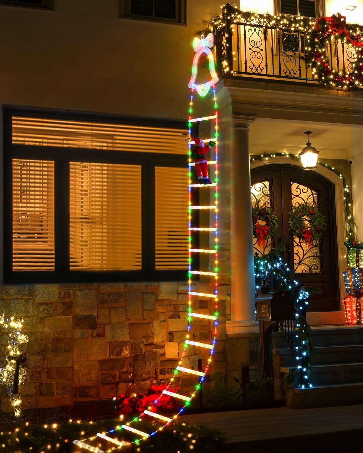 LED Christmas Lights, 9.5FT LED Ladder Lights with Climbing Santa Claus