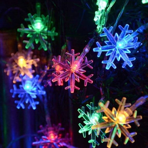 LED Christmas Lights Snowflake String Lights 16ft 50 LED Fairy Lights Battery Operated Twinkle Lighting Indoor Outdoor Hanging Decor for Bedroom Home Party Xmas Tree(Multicolor,2Pack)