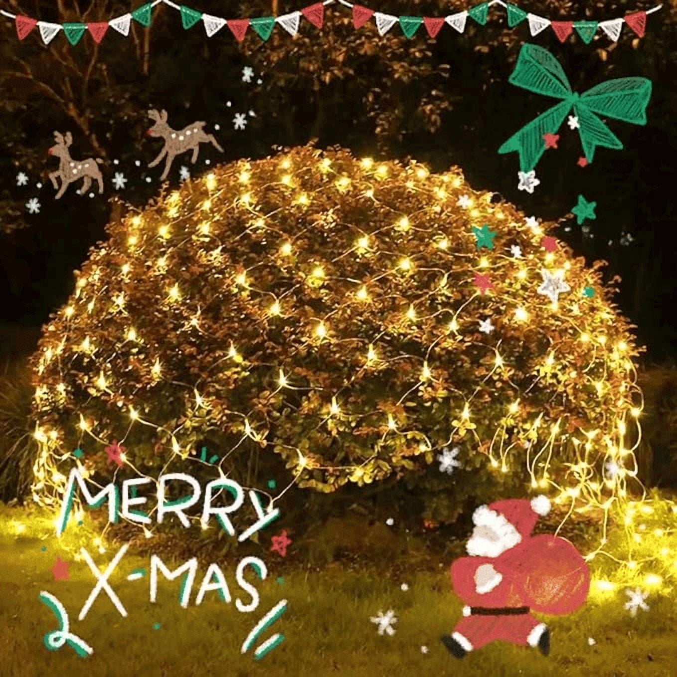LED Christmas Net Lights Battery Operated 2x3M 192LED Waterproof Mesh Light 8 Modes Christmas Lights for Indoor Outdoor Xmas Party Yard Garden Decor (Warm White)