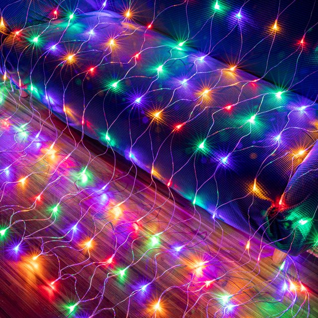 LED Christmas Net Lights Outdoor,96 LED 5ftx5ft Connectable 8 Modes