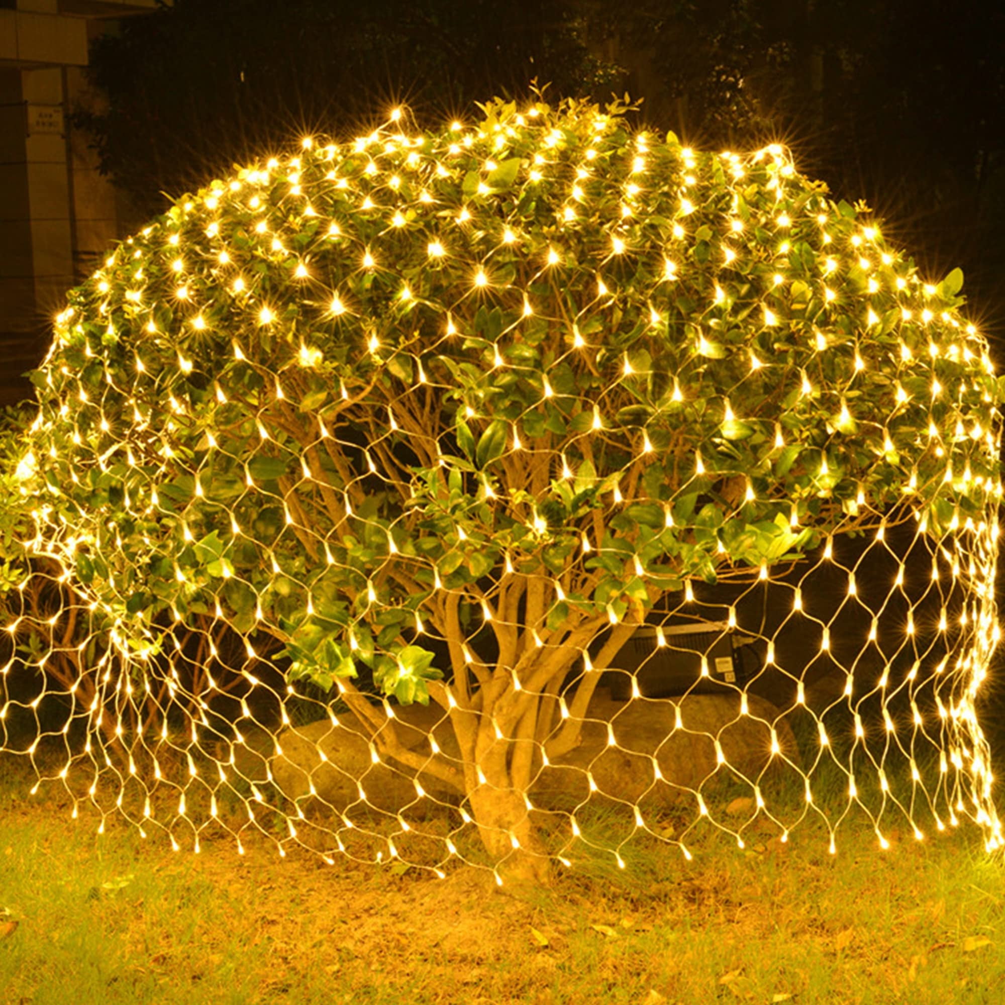 LED Christmas Net Lights Outdoor,96 LED 5ftx5ft Connectable 8 Modes ...