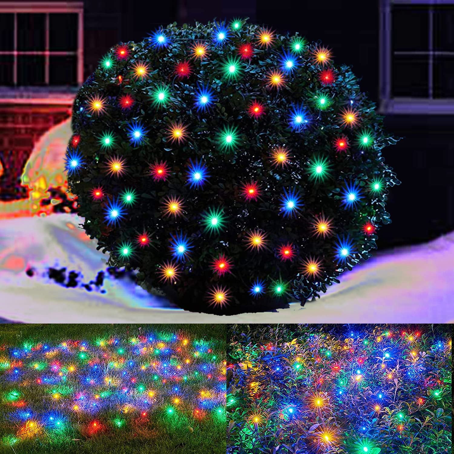LED Christmas Net Lights Outdoor Decorations for Bushes,96 LED 5ftx5ft Connectable Green Wire