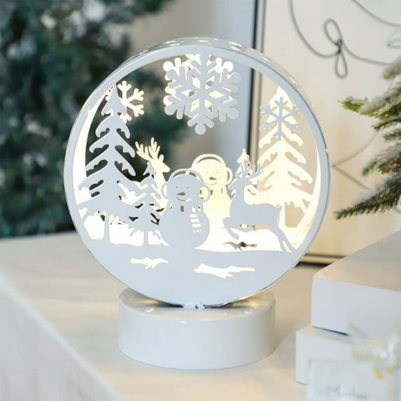 LED Christmas Night Light, Iron Hollow Out Holiday Decor for Home, Battery Operated Window or Desktop Decoration
