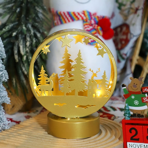 LED Christmas Night Light, Iron Hollow Out Holiday Decor for Home, Battery Operated Window or Desktop Decoration