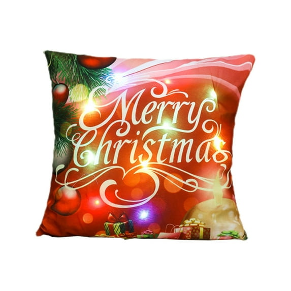 LED Christmas Pillow with Lights, Holiday Light Up Pillow Case for Sofa Decor, Festive Lighted Cushion Gift Requires 2 AA Batteries(I)