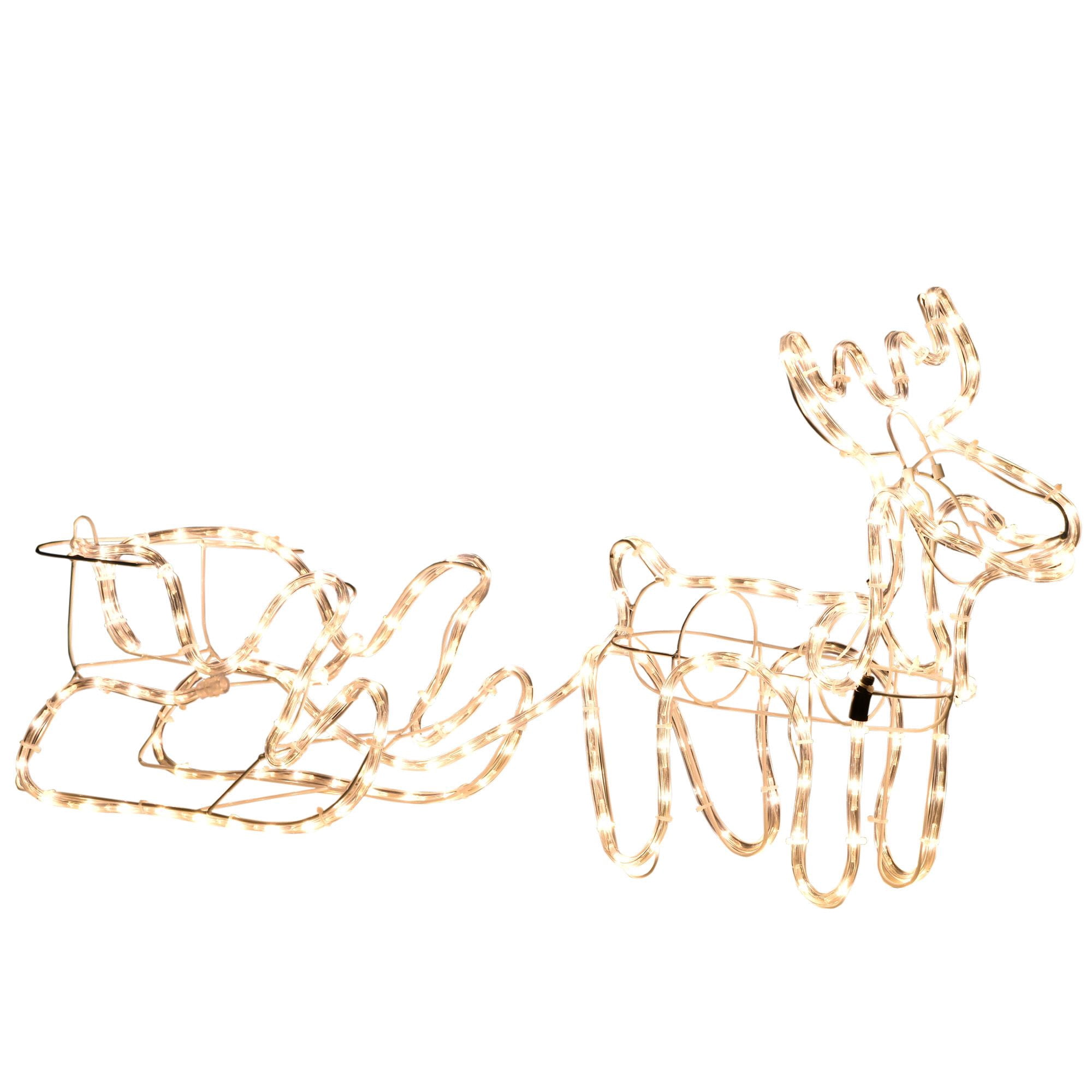 LED Christmas Reindeer and Sleigh Decoration with Warm White Lights, Steel Frame Yard Display for Indoor and Outdoor Holiday Decor