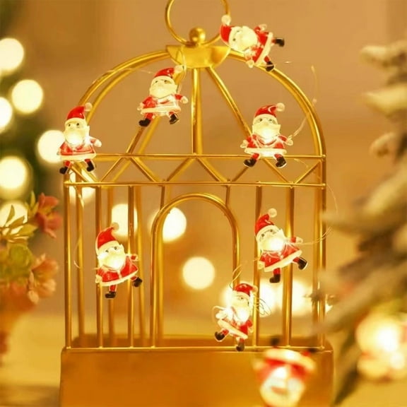 LED Christmas Santa Claus String Lights Copper Wire Battery Outdoor Decorative Garland, Christmas Decor for Indoor Outdoor Holiday Parties Hanging Lamp for Bar Mall Festive Ambiance