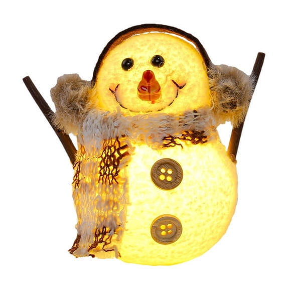 LED Christmas Snowman Ornament – Light-Up Holiday Decor with Plaid Scarf & Earmuffs, Battery-Operated Night Light for Kids, Tabletop Decoration & Gift