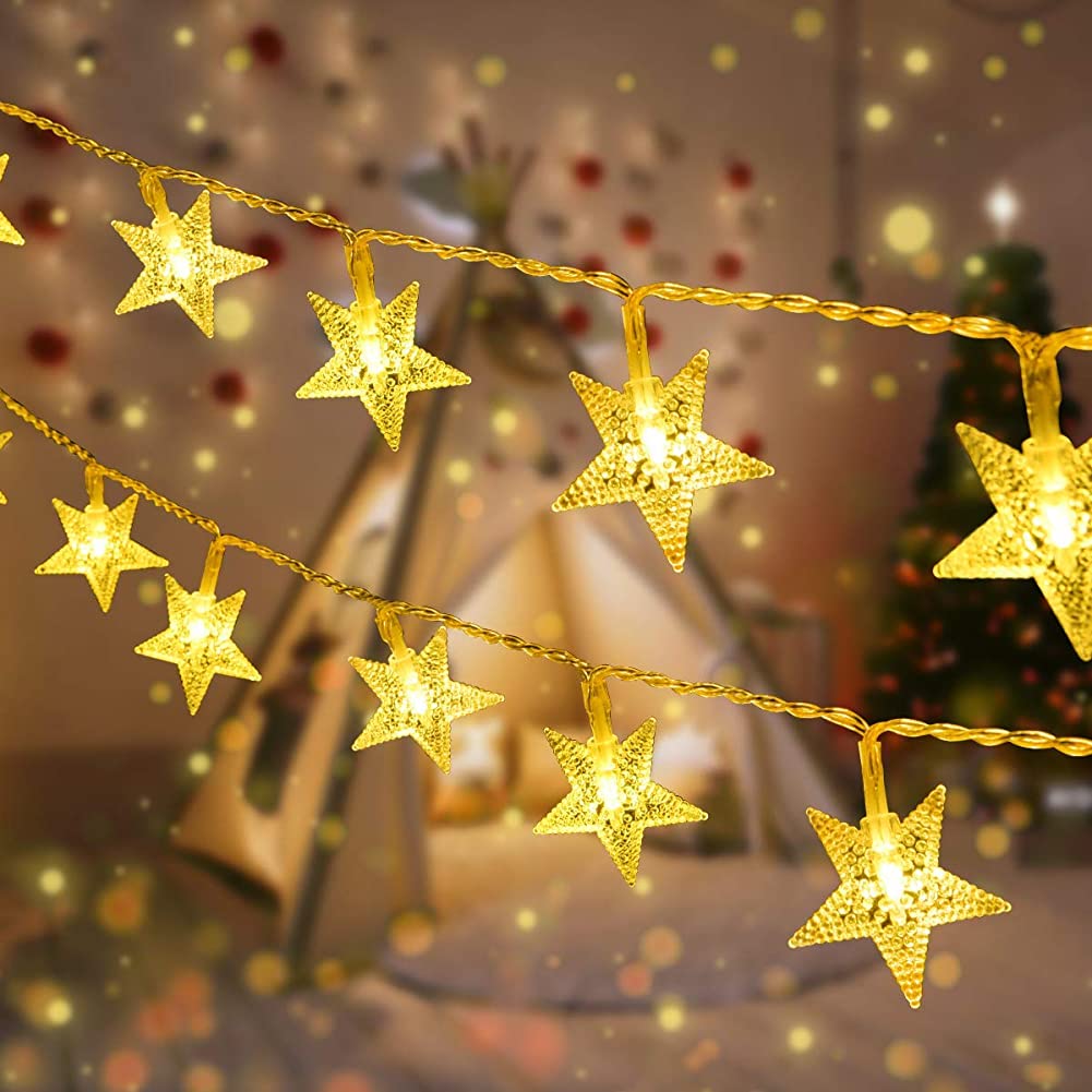 LED Christmas Star String Lights Indoor and Outdoor Decorative Fairy Lights 8 Patterns, for