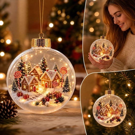LED Christmas Story Hanging Ornament, 3D Lighted Holiday Pendant, Decorative Christmas Tree Accent for Mantel Window Party Seasonal Home Decor and Festive Display, E