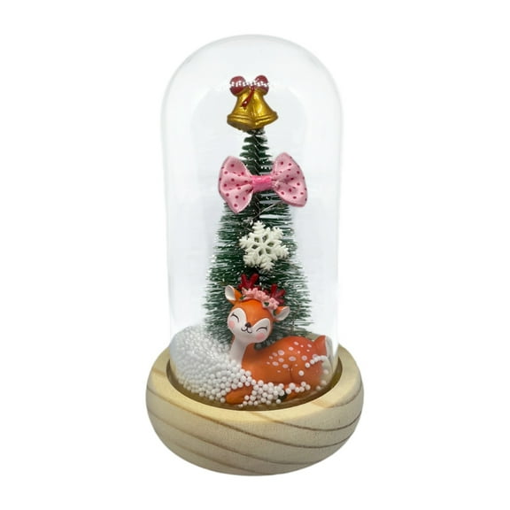 LED Christmas Tree in Glass Dome with Deer, Snowy Bottle Brush Christmas Tree Decorations for Home Indoor Tabletop Xmas Decor, Birthday Christmas Xmas Gifts Present for Women Mom Girls