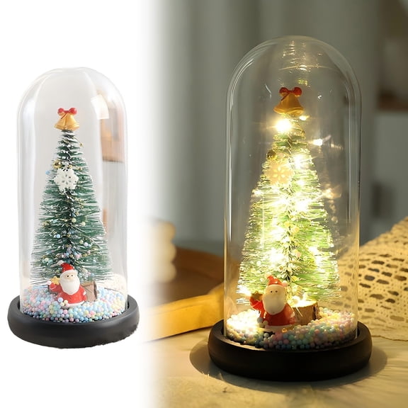 LED Christmas Tree in Dome 8.3 Inch with String Lights Xmas Table Decor Holiday Centerpiece Desktop Display Festive Home Decoration for Christmas New Year Birthday Gift Giving