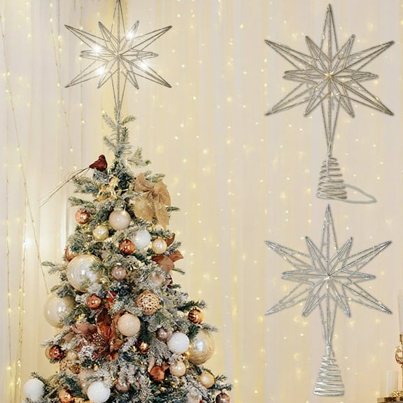 LED Christmas Tree Topper Star | Battery-Operated Light-Up Tree Top Decoration | Shatterproof ABS Plastic | Gold & White Five-Pointed Star | Includes 1 Topper