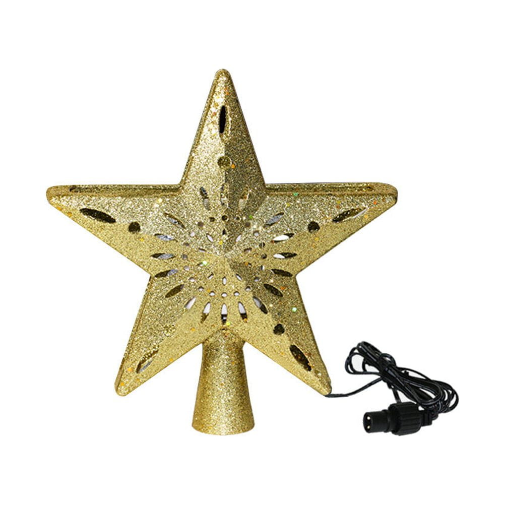 LED Christmas Tree Topper Star Snowflake Projector Lights Glitter