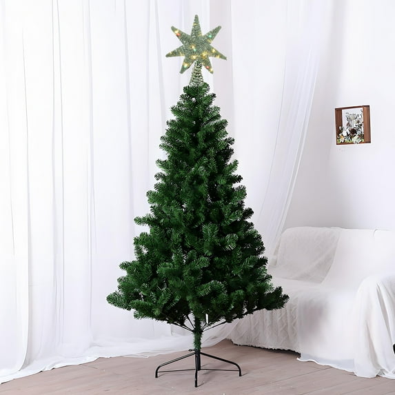 LED Christmas Tree Topper Star with Warm White Lights, 3D Flocked Snowflake Design for Easy Clip-On Installation, Shatterproof Plastic Holiday Decoration for Indoor Festive Decor