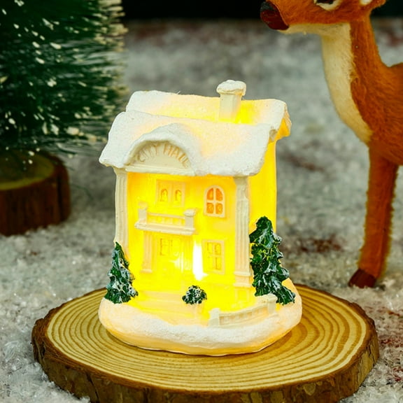 LED Christmas Village Set Lighted Xmas Village Houses Small Christmas Town Scene Collectible Holiday Village Decorations Displays for Indoor Room Desktop Decor, 1 PC