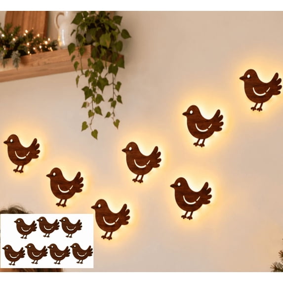 LED Christmas Wall Decor Light, 7Pcs Chicken Pattern Wood Christmas Wall Light Lighted Wall Art for Christmas Home Decor