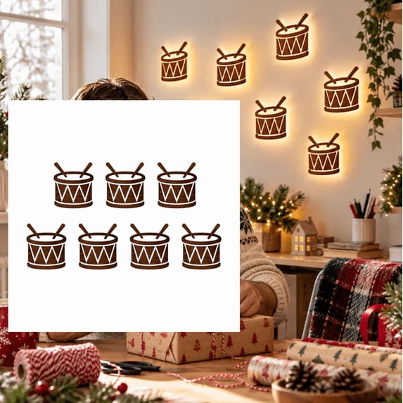 LED Christmas Wall Decor Light, 7Pcs Drum Pattern Wood Christmas Wall Light Lighted Wall Art for Christmas Home Decor