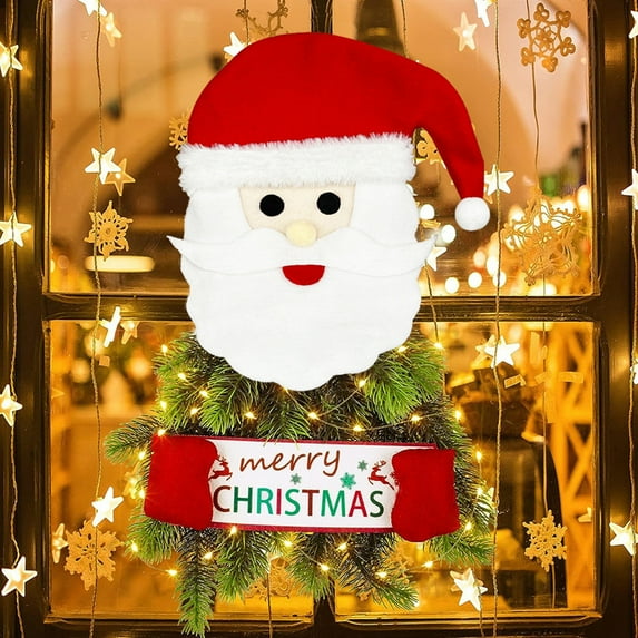 LED Christmas Wreath with Lights - Battery Operated Artificial Holiday Wreath for Front Door Decor, Indoor Outdoor Festive Decorations, Warm White LED Illuminated Santa Claus Winter Decor