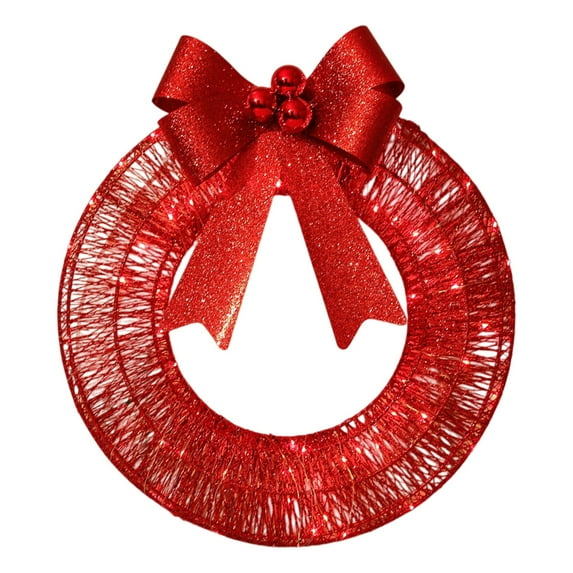 LED Christmas Wreath with Warm Lights Battery Operated Glowing Hanging Wreath for Front Door Wall Indoor Outdoor Holiday Xmas Decorations Home Festive Decor