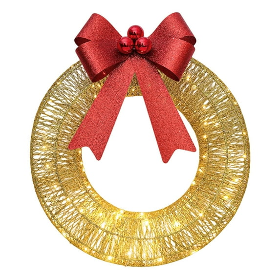 LED Christmas Wreath with Warm Lights Battery Operated Glowing Hanging Wreath for Front Door Wall Indoor Outdoor Holiday Xmas Decorations Home Festive Decor