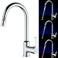 thumbnail image 1 of LED Chrome Kitchen Sink Faucet Pull Out Sprayer - Single Handle Swivel Mixer Spout, 360 Rotation, LED Changes Color with Water Temperature, 1 of 8
