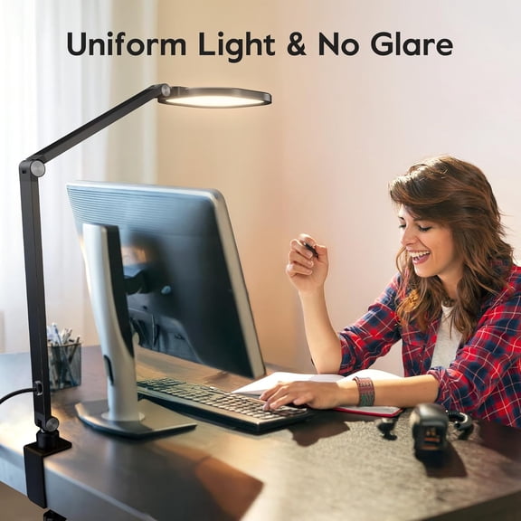 LED Clamp Desk Lamp with 84 LEDs, 3 Color Temperatures, 10 Brightness Levels, Remote, Timer & Memory Function for Home Office, Video Calls, Reading, Studying