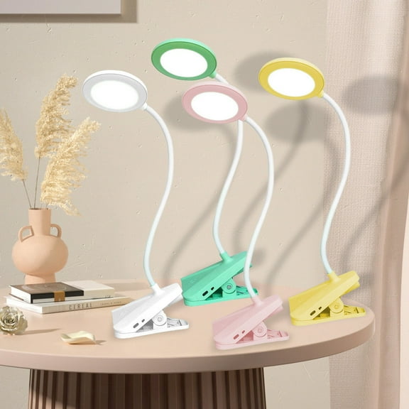 LED Clip Desk Lamp | Portable USB Rechargeable Night Light | Flexible Gooseneck | Sturdy Clamp | Eye-Care No-Flicker Reading Light | Adjustable Angle | Energy-Saving | White/Pink/Yellow/Green