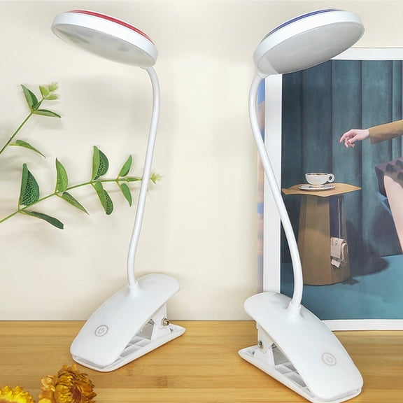 LED Clip Desk Lamp with USB Charging Port and Storage Base, Portable Night Light for Bedroom Reading and Office Work, Energy-Efficient LED Bulb | Blue KTFgvq
