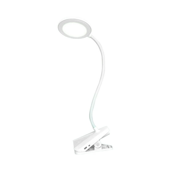 LED Clip Desk Lamp with USB Charging Port, Adjustable Gooseneck for Bedroom, Office, and Night Reading - White