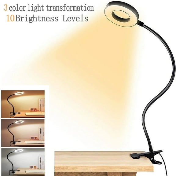 Asunby LED Clip - on Reading Lamp for Kids’ Bedtime,3 Color Modes, 10 Brightness Levels. Flexible Gooseneck Clamp, Fit for Studying & More