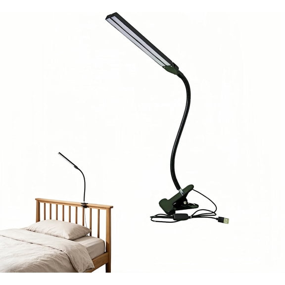 LED Clip on Reading Light, USB Desk Lamp with 32 LED Eye Protection, 360 Flexible Arm, Dimmable Clamp Light for Bed Headboard Home Office Study 7W Black